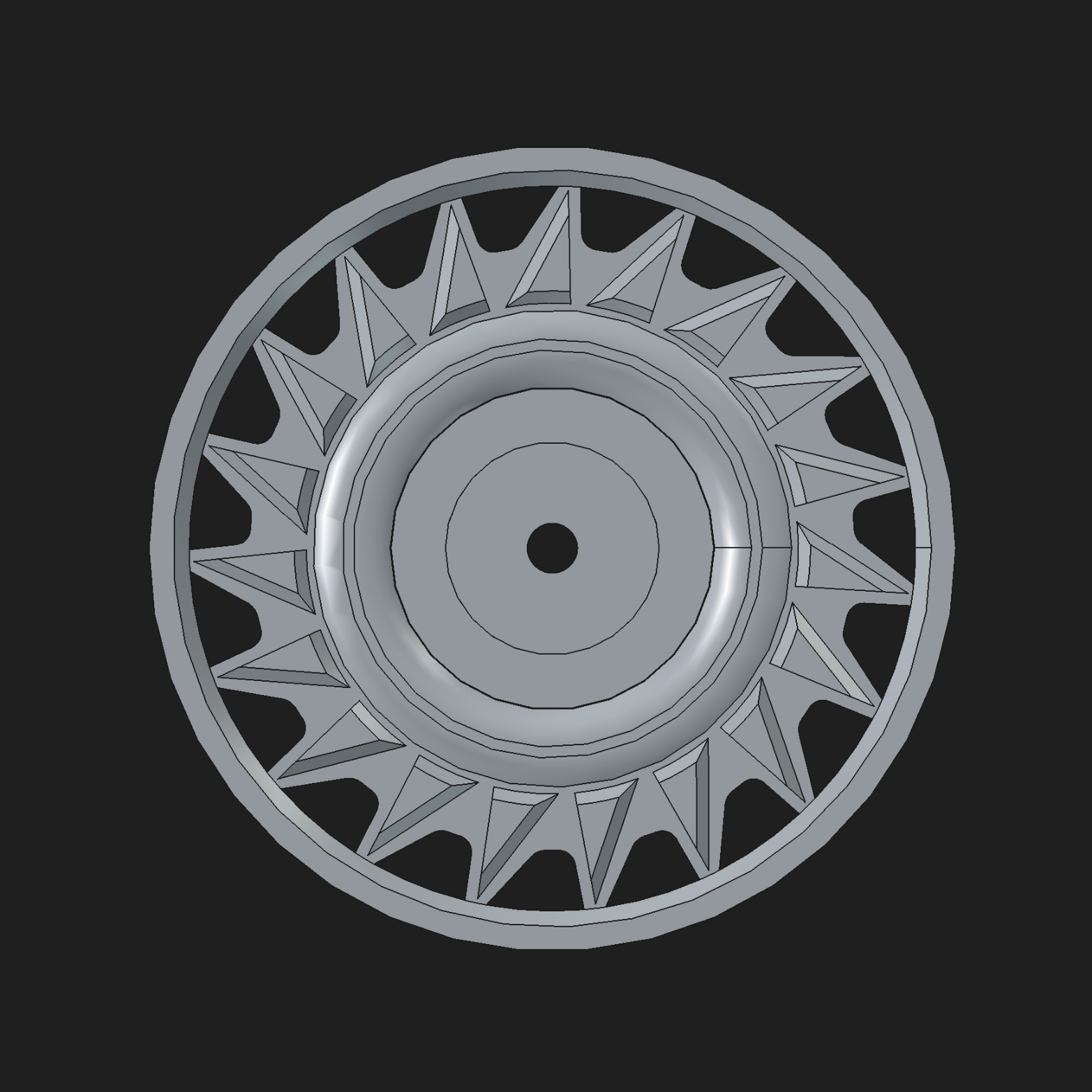 CAD rendering of custom Power Wheels hub cap design option 2.