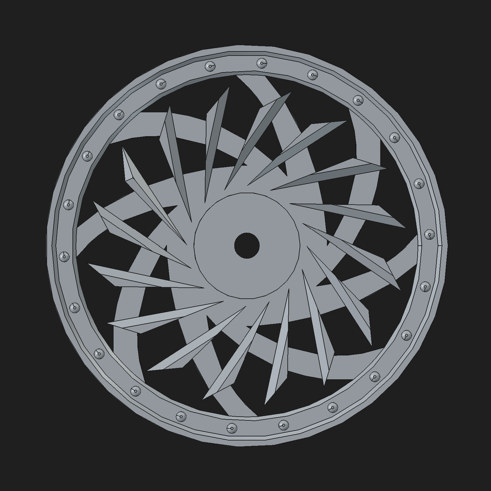 CAD rendering of custom Power Wheels hub cap design option 1.